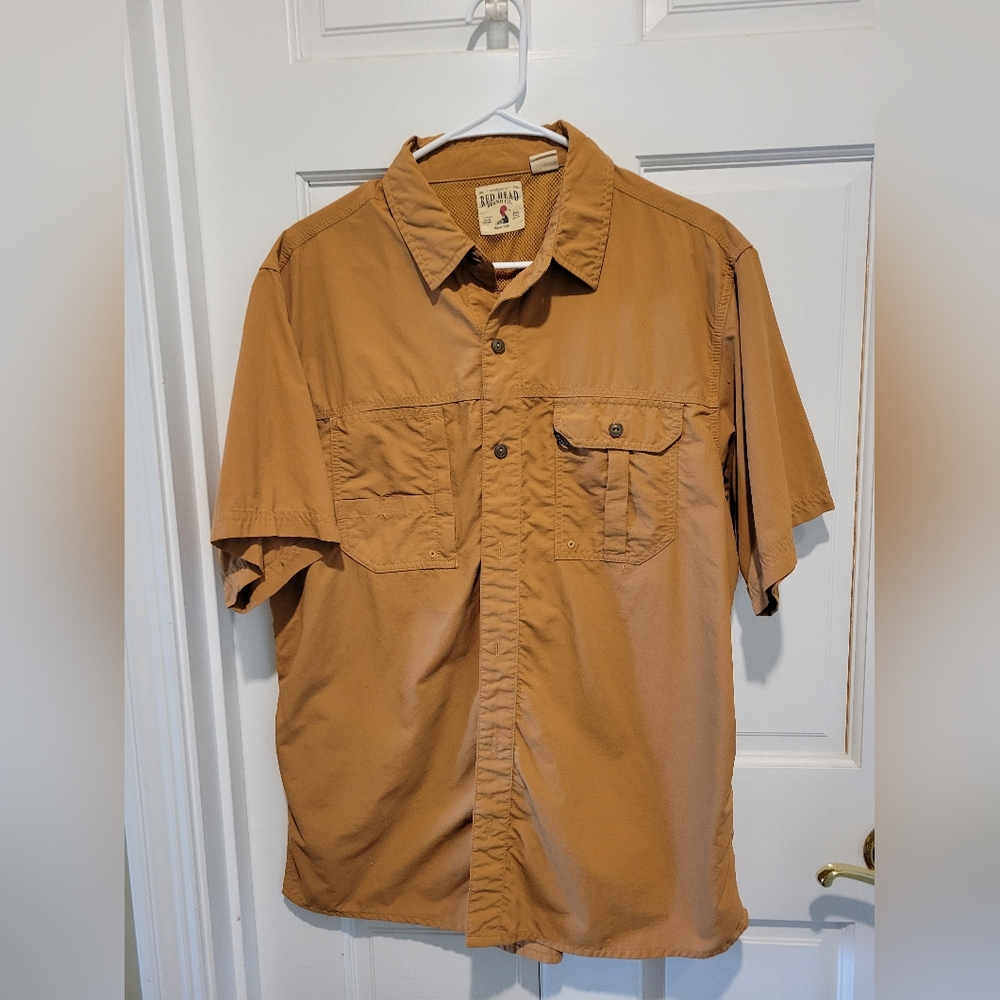 RedHead Men's Short Sleeve Button-Down Shirt Tan Brown